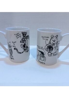 Churchill Disney Winnie The Pooh Set of 2 Mugs Piglet Eeyore Tigger White Black